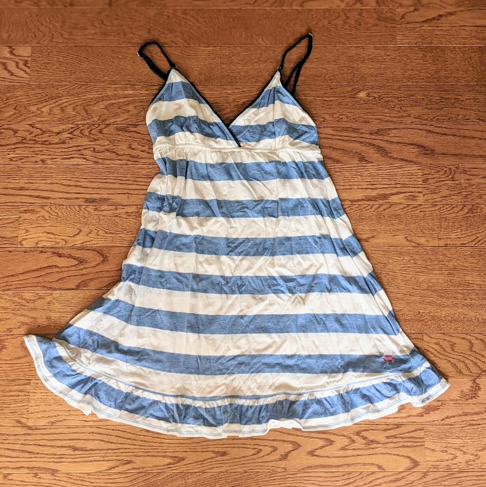 Blue and White Striped PINK Beach Coverup